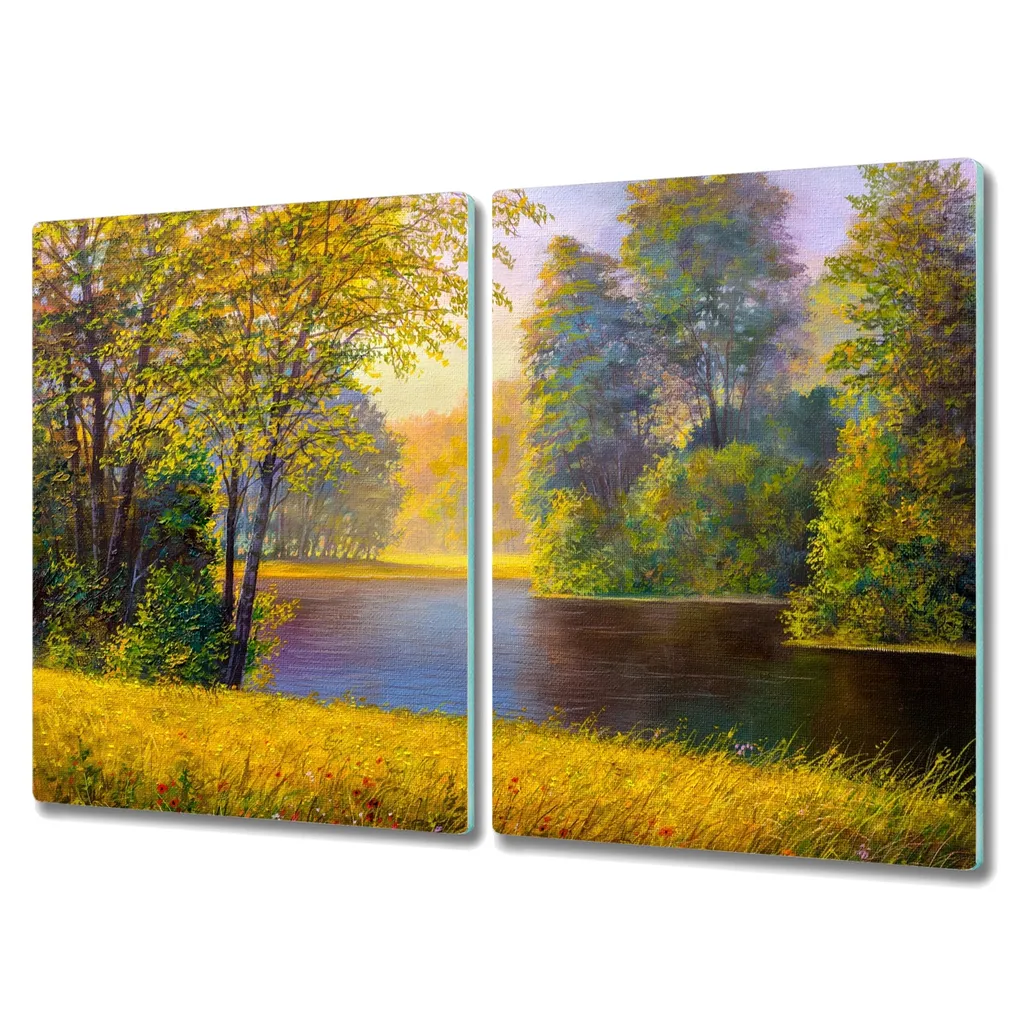 Coloray Kochplattenabdeckung Herdabdeckplatte 2x40x52 cm Hackbrett Schneidebrett Küchenbrett - River Forest Natur